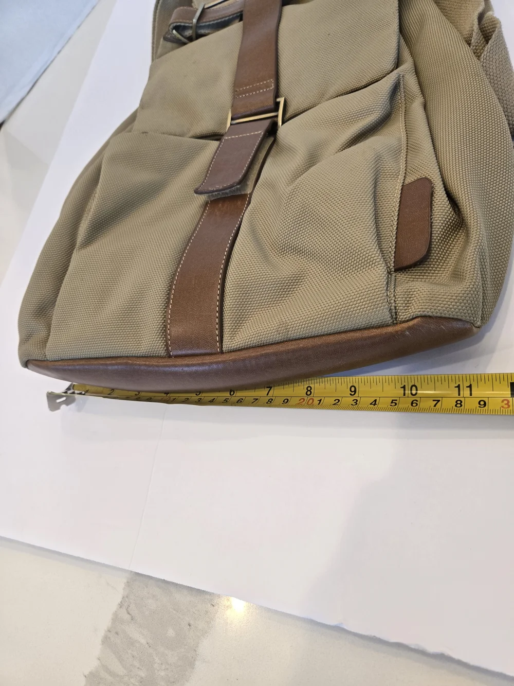 Khaki Canvas Backpack with Brown Trim for Women